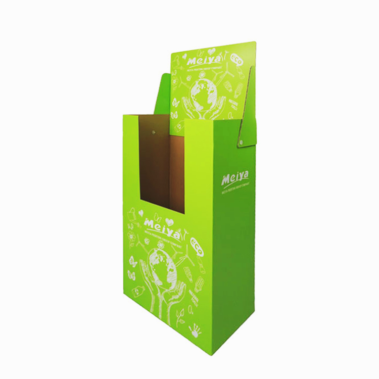 Green eco printed corrugated dump bin with front window for retail promotion