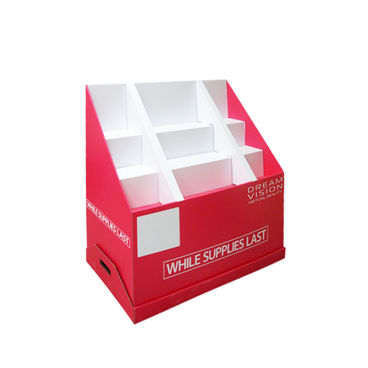 Red corrugated cardboard pallet display counter box for supermarket retail promotion