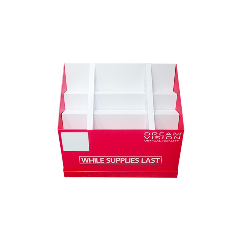 Red corrugated cardboard pallet display counter box for supermarket retail promotion
